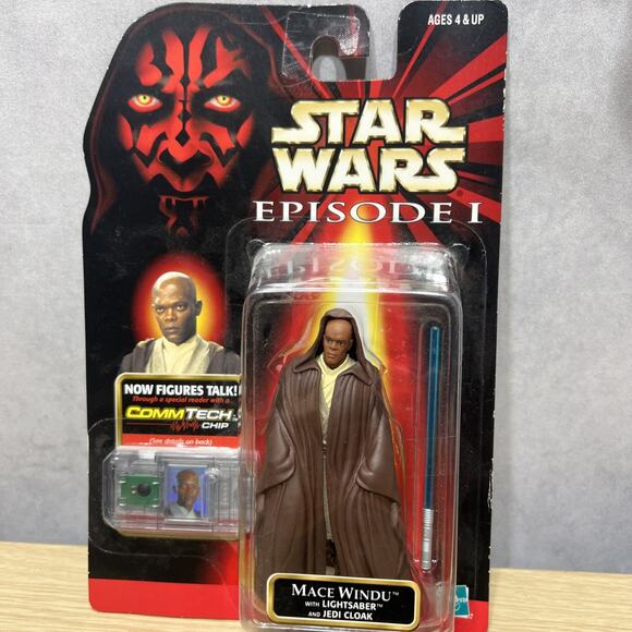 Star Wars Episode 1 MACE WINDU with Comm Tech Chip Action Figure Hasbro 1998 New - Picture 1 of 5